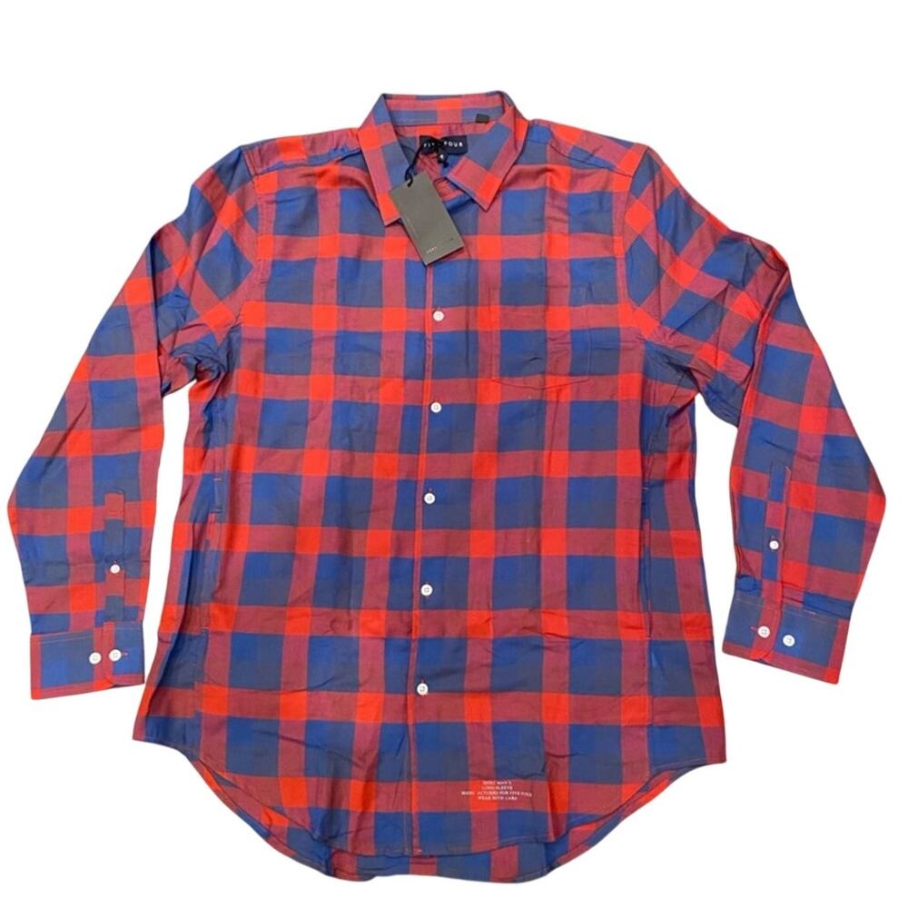 Immanuel (Five Four) Men’s Red & Blue Plaid Button‑Down Shirt – Size XL NWT